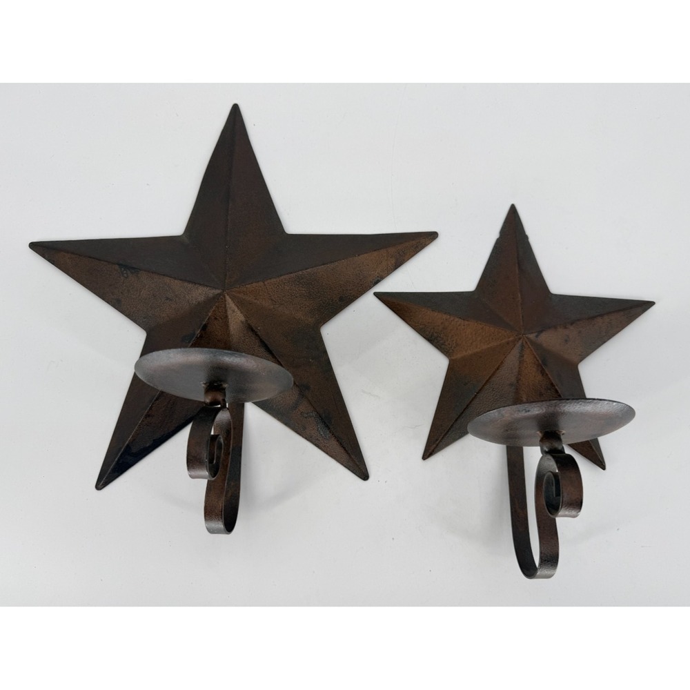 Rustic Metal Star Wall Sconce Candle Holder Set Primitive Farmhouse Decor